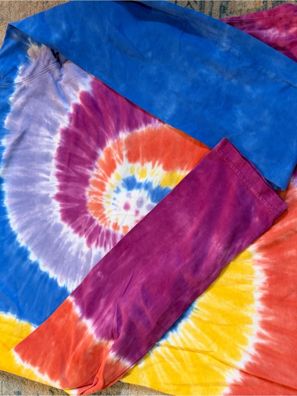 Lands' End Kids' Long Sleeve Tie-Dye Tee in Blue, Purple, Orange, Yellow